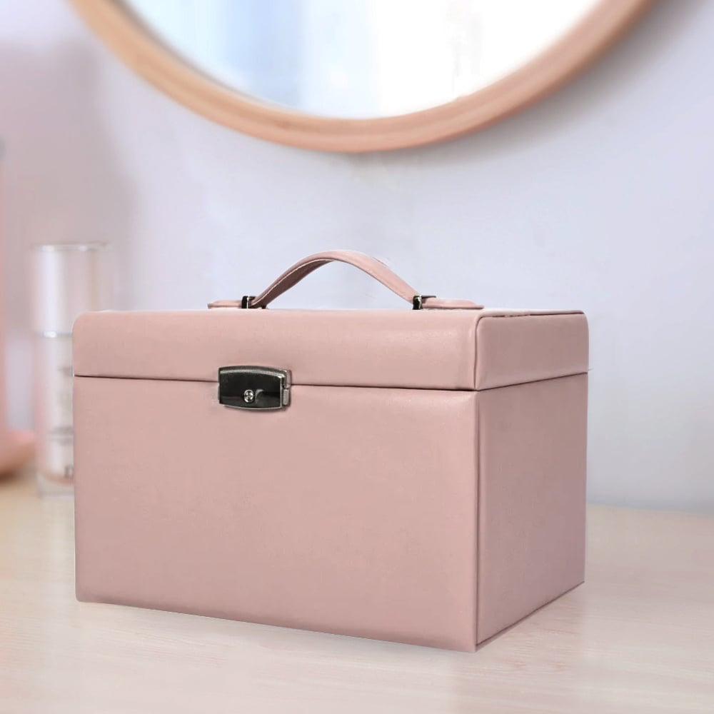 Pink PU Leather Desk Organiser Earring Holder Necklace Storage window image