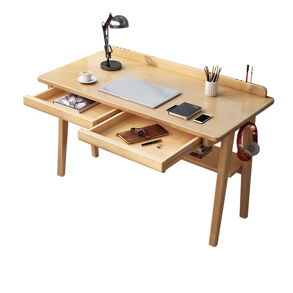 1200mm Rectangular Writing Desk with Drawers & Shelf Natural window image