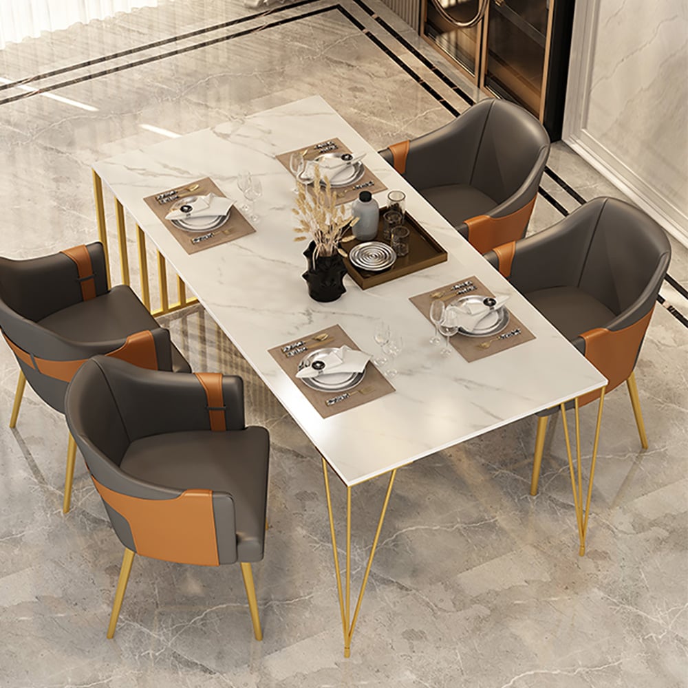55.1"Modern Dining Table with Sintered Stone Top & Metal Frame in White window image