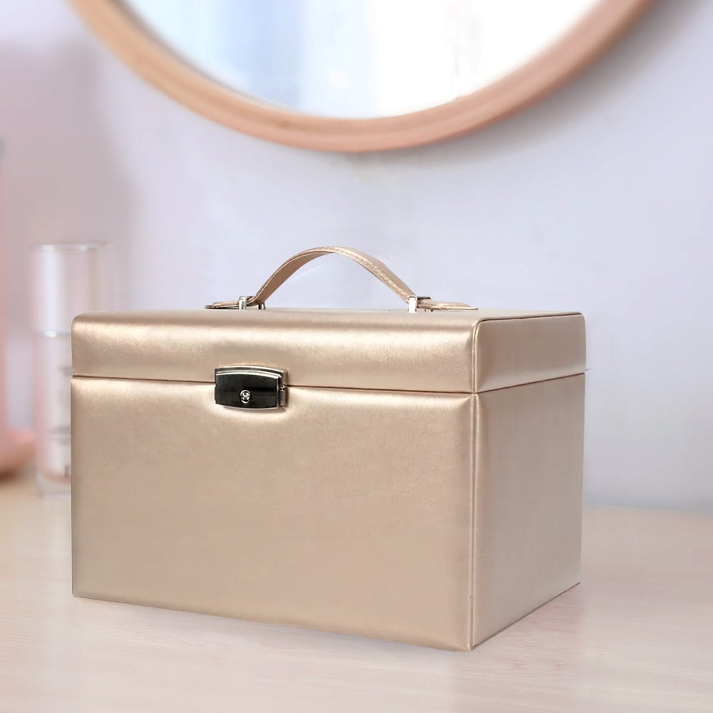 Champagne PU Leather Desk Organizer Earring Holder Necklace Storage window image