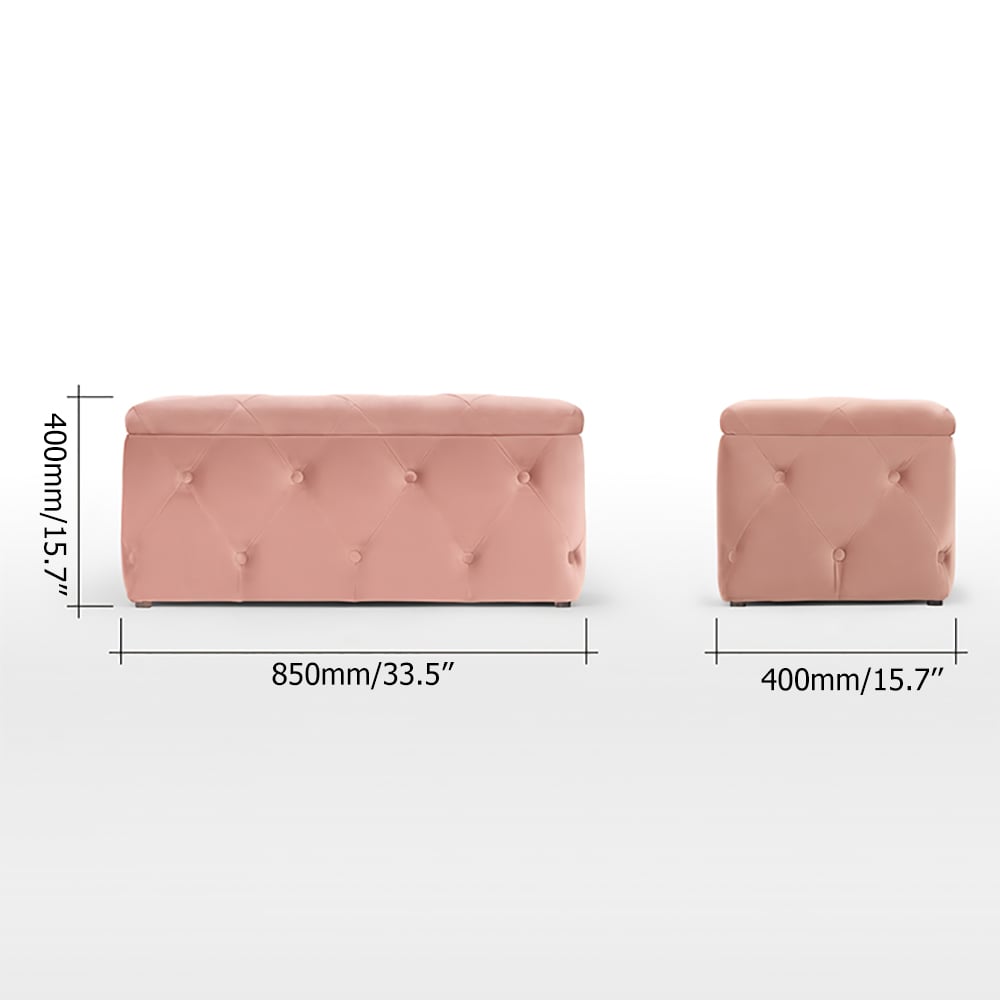 Pink Tufted Ottoman Stool Velvet Upholstered Ottoman Storage Bench window image