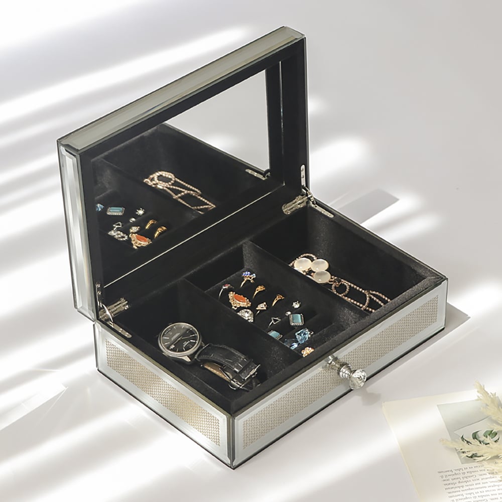Modern Glass Jewelry Box Organizer Desk with Drawer window image