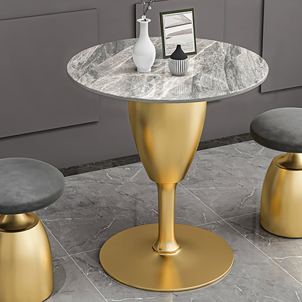 Modern Round Bar Table Sintered Stone Top & Metal Base in Gold Pub Table window image