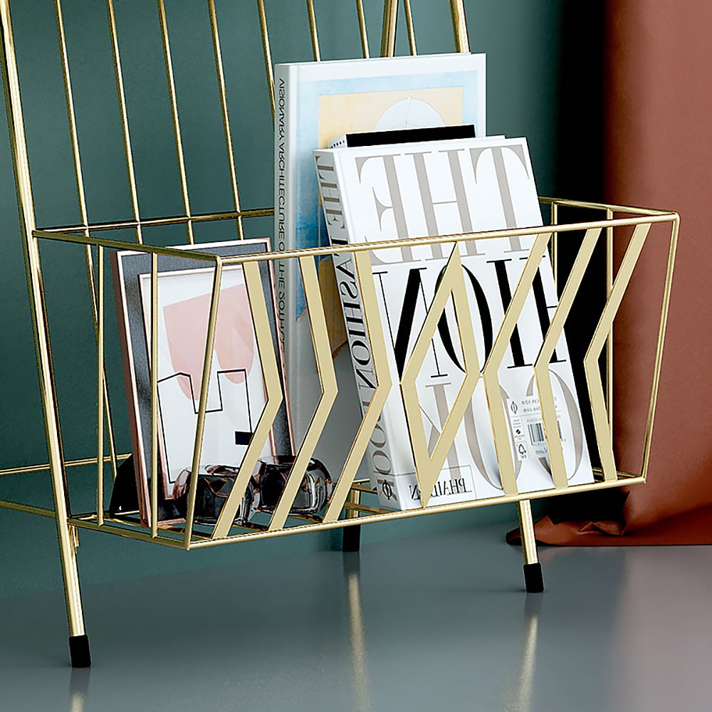Gold 2-Tier Shelf Metal Magazine Rack window image