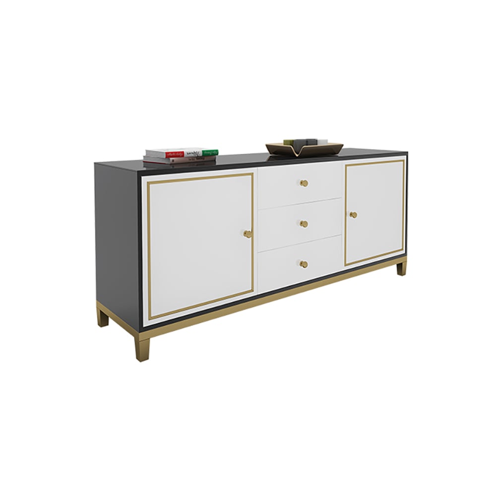 47" White & Black Sideboard Postmodern Tempered Glass Top Buffet with Doors & Drawers window image