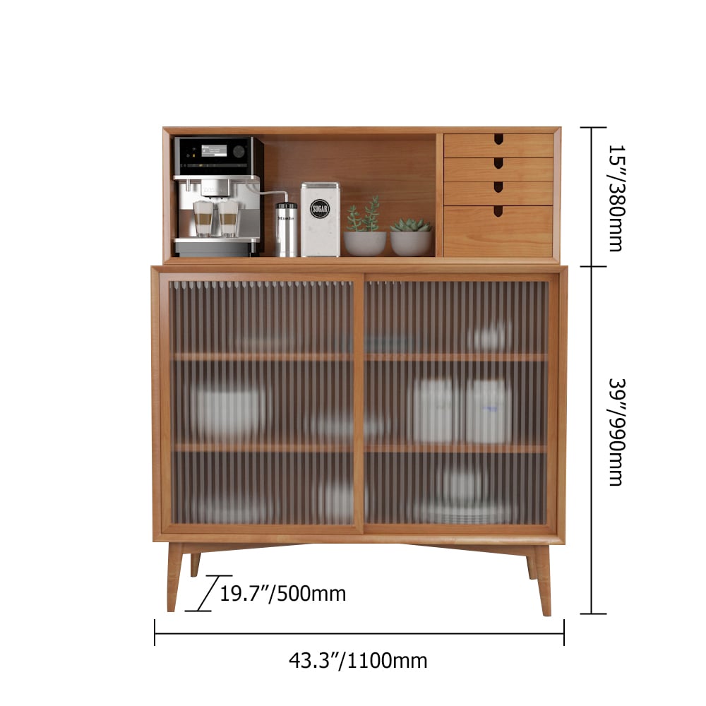 Mid-Century Modern Walnut Sideboard Buffet with Tempered Glass Doors & Drawers & Shelves window image