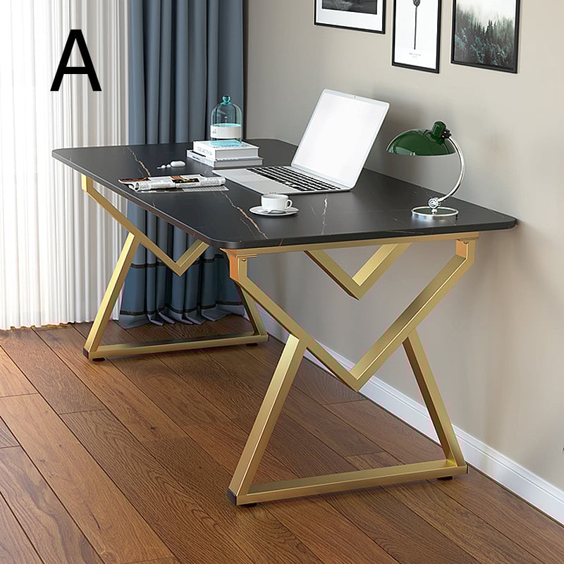 Modern Black Writing Desk Sintered Stone Top & Gold Metal Frame window image