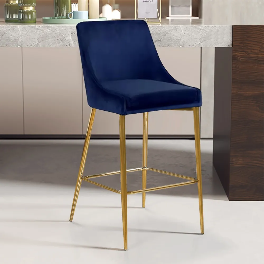 1100mm Height Bar Stool Velvet Upholstery Bar Chair in Gold with Backrest Set of 2 window image