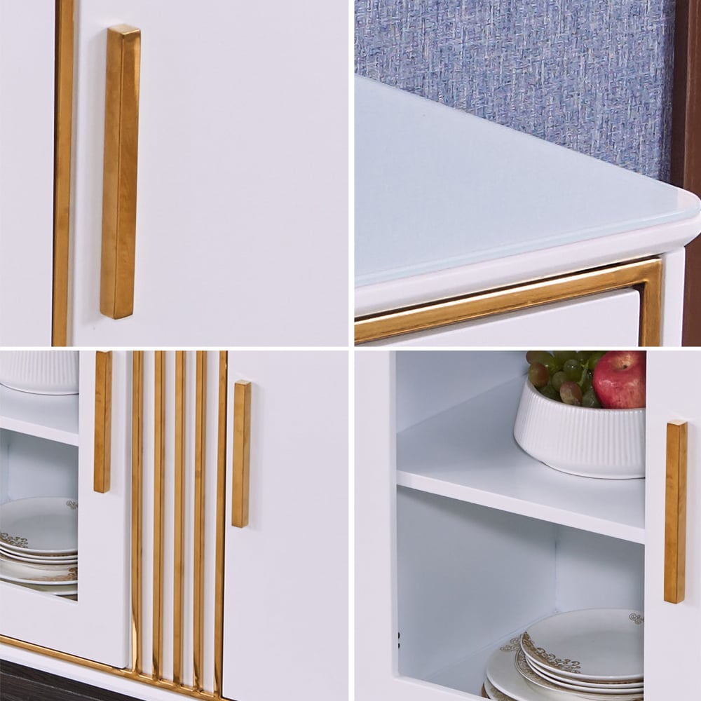 Contemporary White Sideboard Buffet Tempered Glass Top with Acrylic Doors & Shelves in Small window image