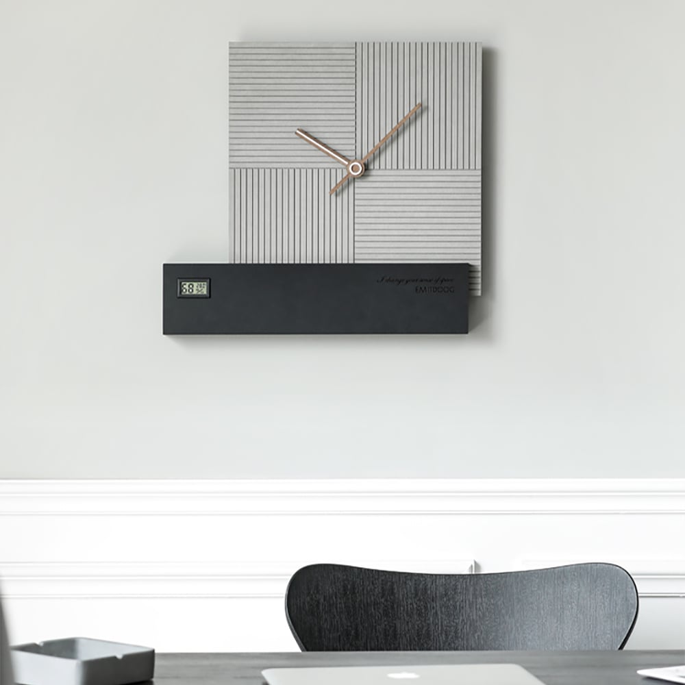 Modern Geometry Square Wall Clock in Grey&Black 17.2"W x 14.2"H window image