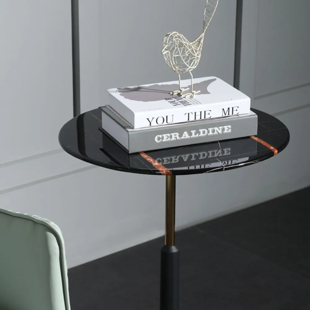 Modern Black Round Bar Table with Marble Tabletop window image