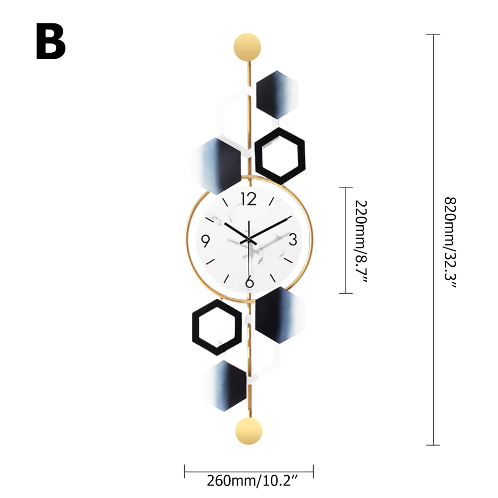 Style B Modern Fashion Geometric Hexagon Metal Round Wall Clock window image