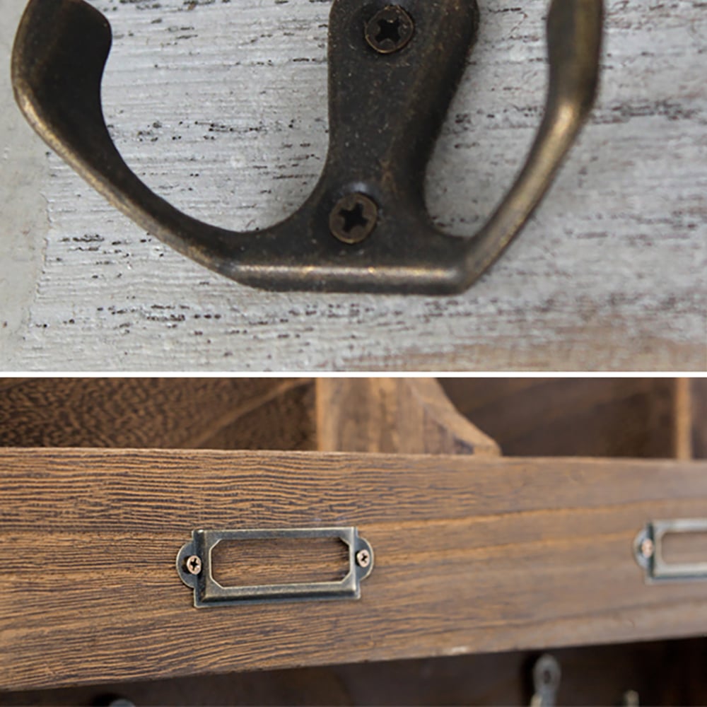 Retro Wooden Wall Organiser Memo Board with Hooks window image