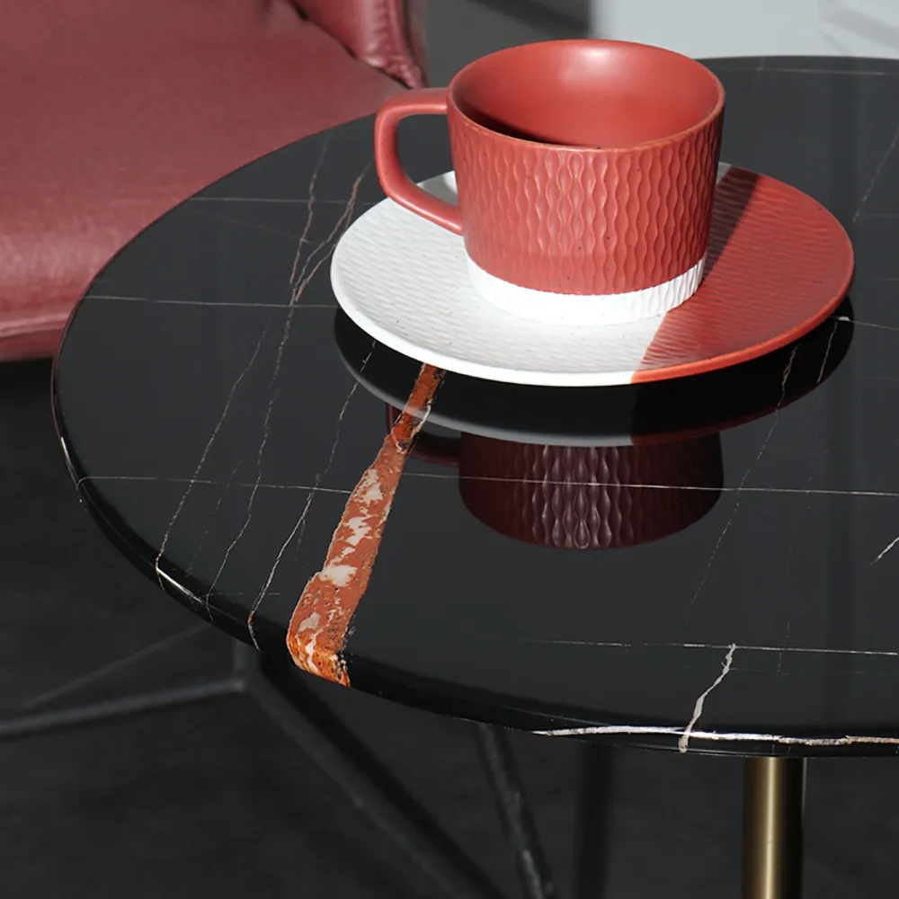 Modern Black Round Bar Table with Marble Tabletop window image