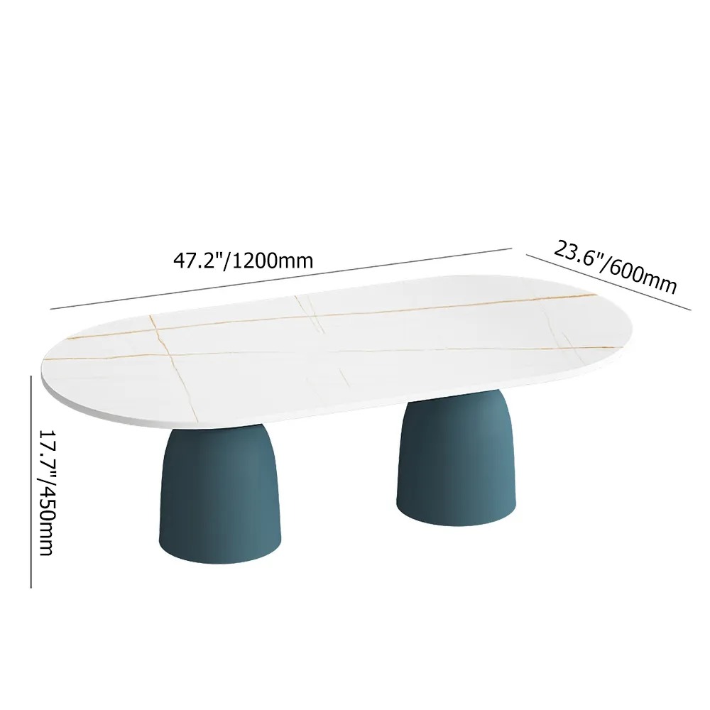 Modern Blue Oval Coffee Table with Marble Tabletop window image