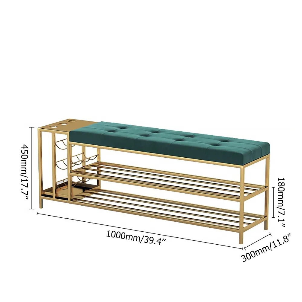 Entryway Foyer Shoe Storage Bench with Umbrella Stand Grey Velvet Upholstery window image