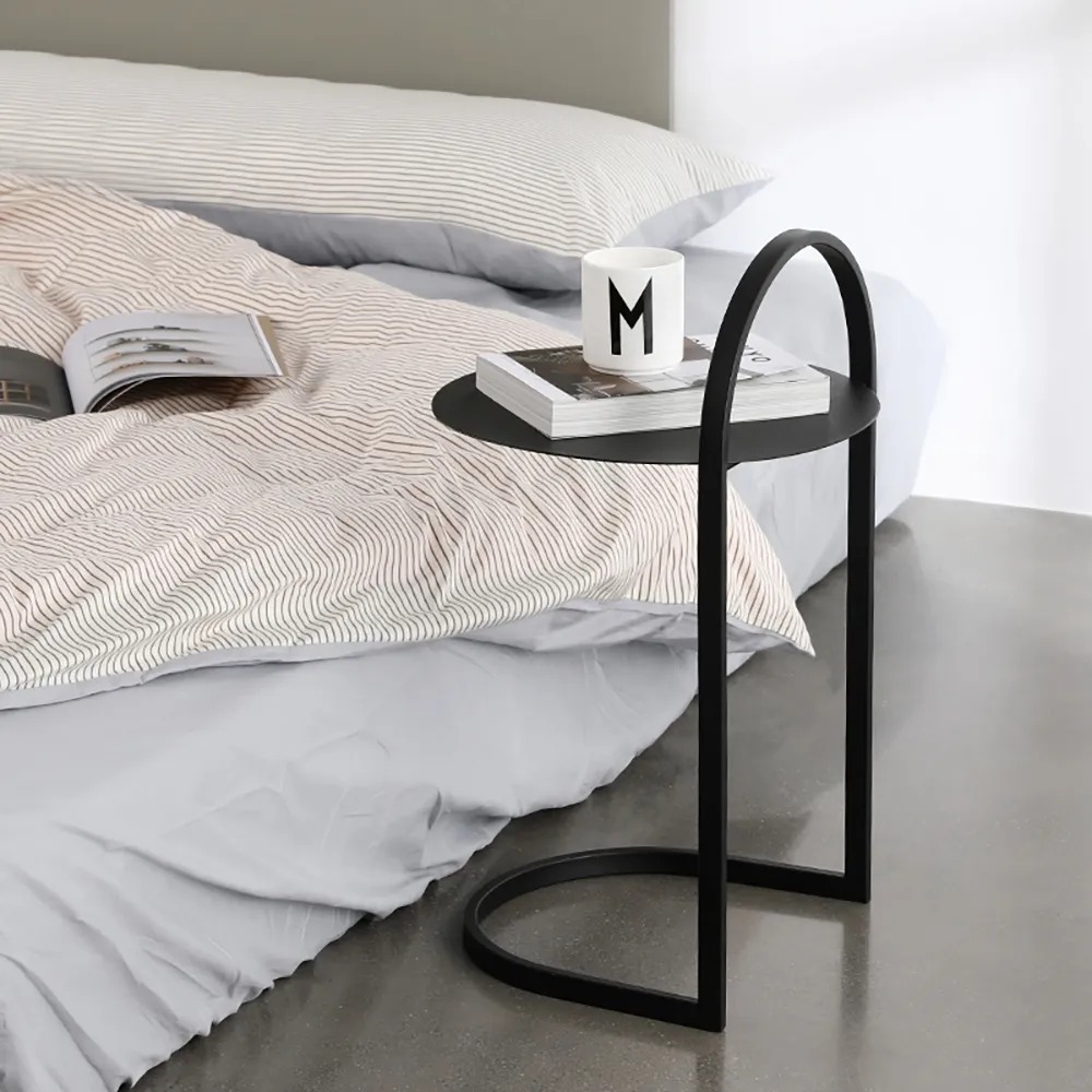 Black C Style End Table Nordic Simplistic Bed Side Table with Pull Metal window image