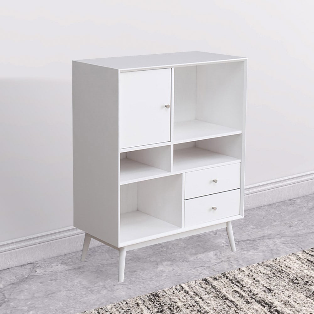 Modern Minimalist White Cabinet with Door & Drawers & Shelves in Small window image