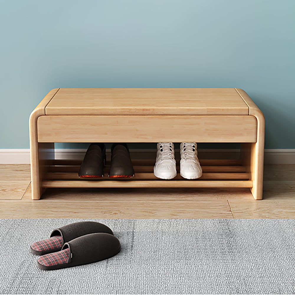 Rustic Wooden Shoe Rack with Drawer-Natural window image
