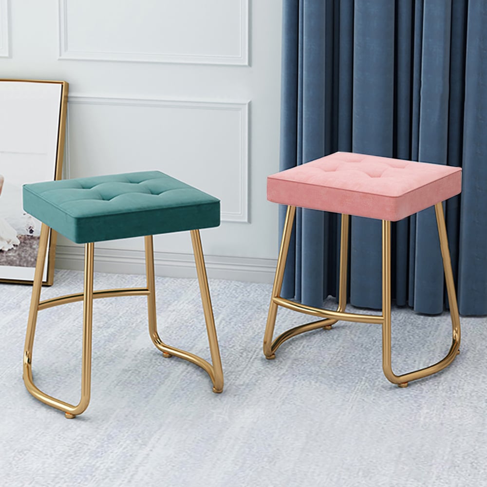 450mm Modern Metal Velvet Upholstered Vanity Stool Table Height Bar Stool window image