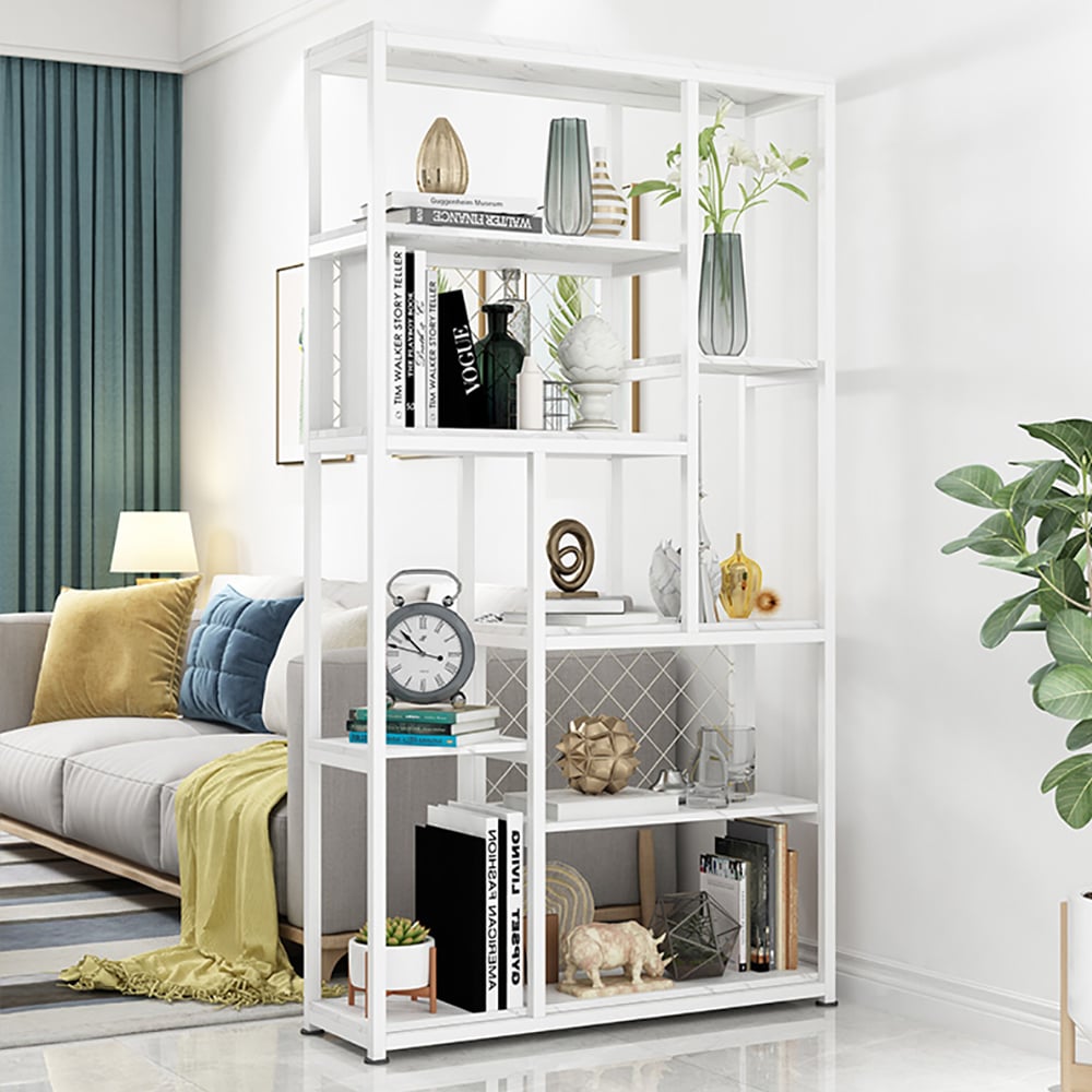 Contemporary Standing Geometric Bookshelf Metal Shelf in White window image