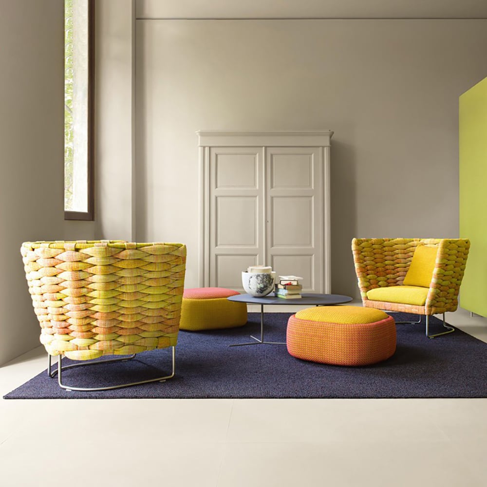 Rope Woven Patio Armchair Barrel Chair with Cushion Back-Yellow window image