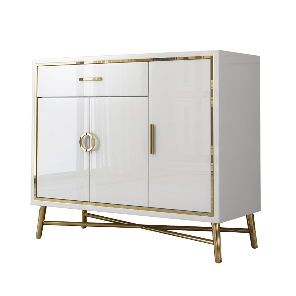 47" Modern White Sideboard Buffet  with Doors & Drawer & Shelves in Gold window image