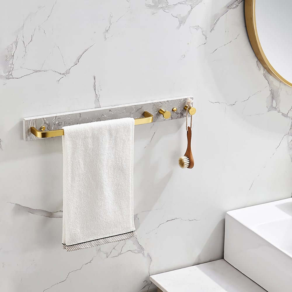 Wall Mounted Bathroom Towel Bar with Golden Hooks window image