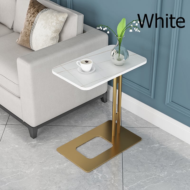 White Modern End Table with Sintered Stone Top & Metal Base Side Table ...