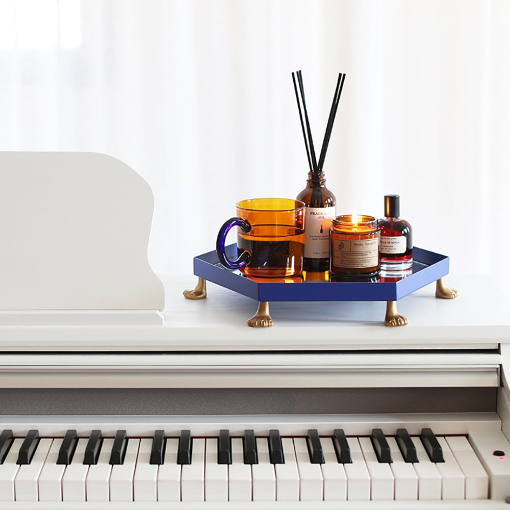 Modern Hexagonal Tray Desk Organiser with Mirror Surface & 6 Cat Paws window image