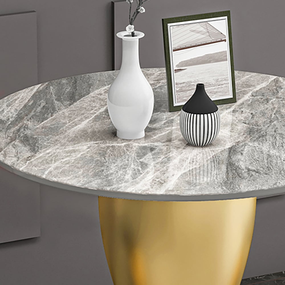 Modern Round Bar Table Sintered Stone Top & Metal Base in Gold Pub Table window image
