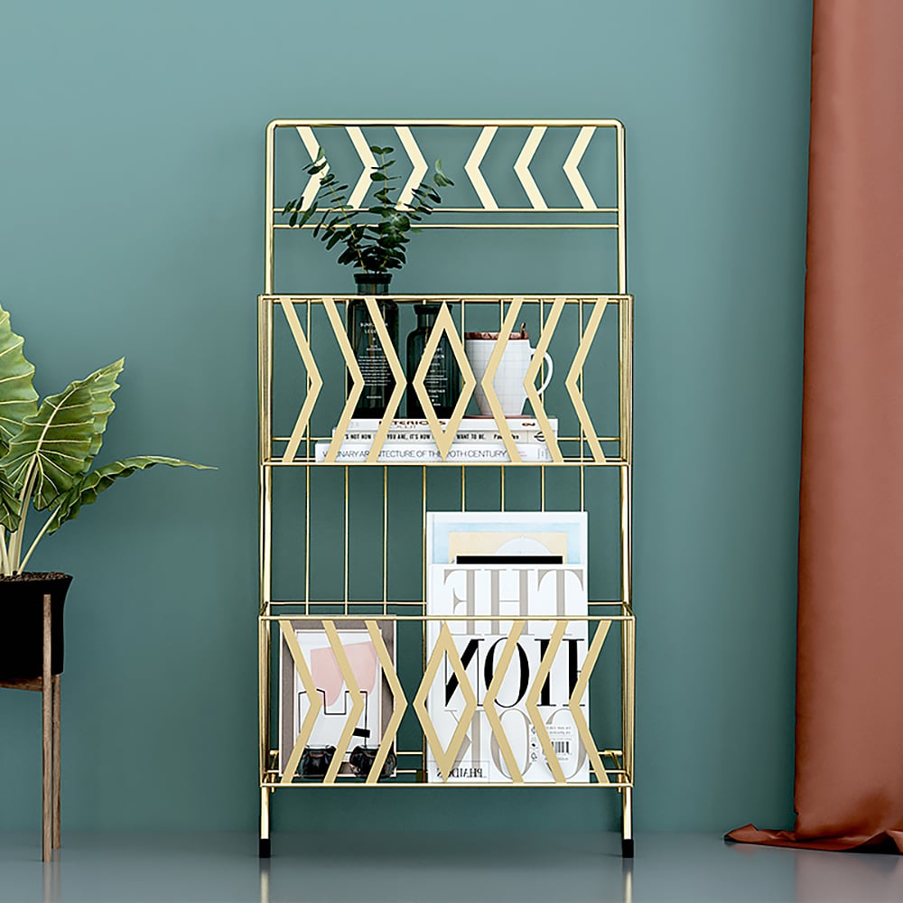Gold 2-Tier Shelf Metal Magazine Rack window image