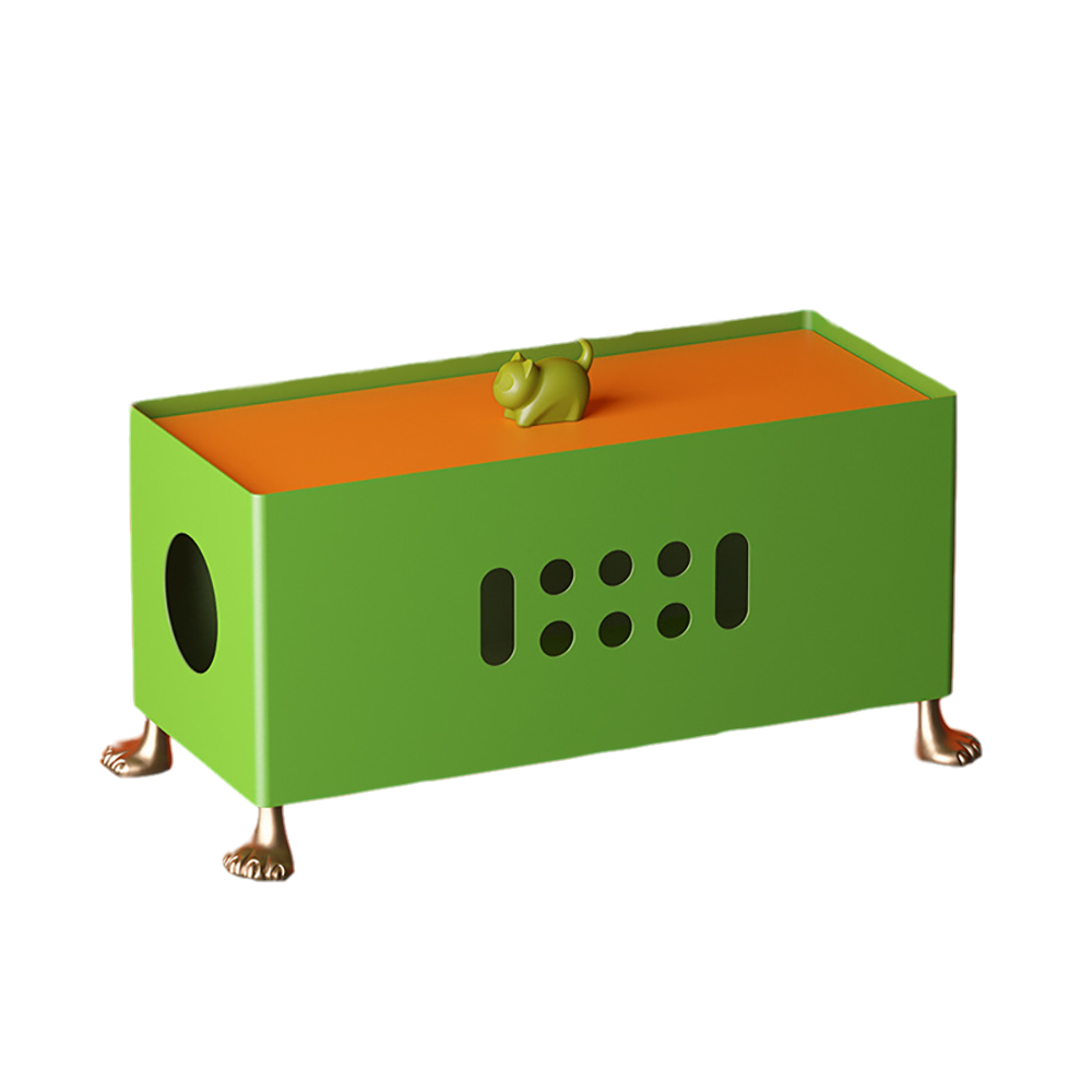 Modern Desk Electrical Wire Organizer Box with Lid & Mini Cat Legs window image