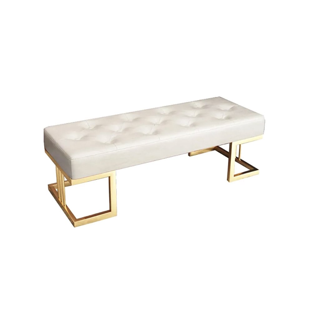 Tufted Bench Upholstered Bench Entryway PU Leather Modern Bench in Gold Legs window image