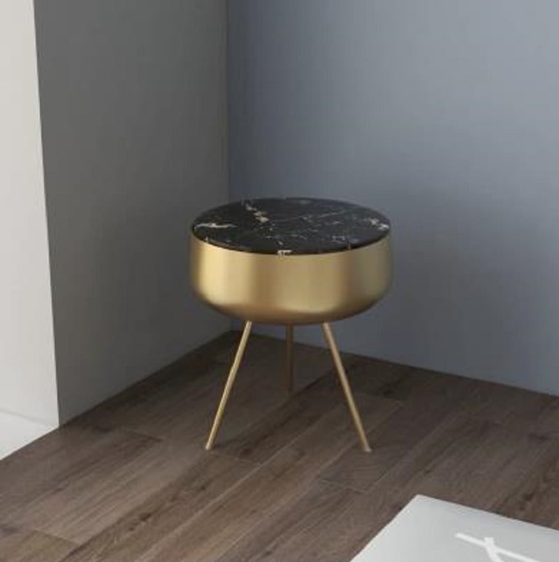 Modern Side Table with Storage MDF Top & Metal Frame in Gold window image