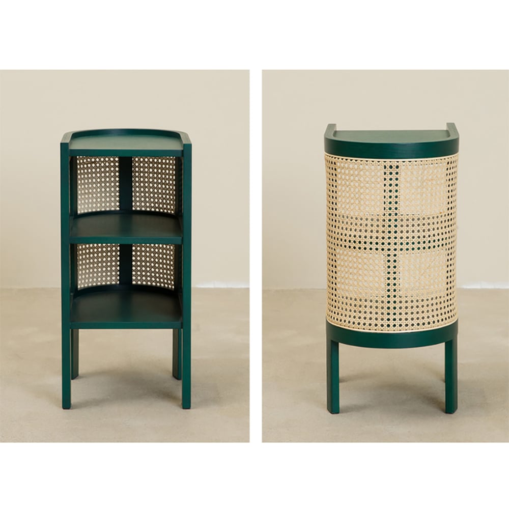 Green Side Table with Storage Rattan End Table 3-Tiers window image