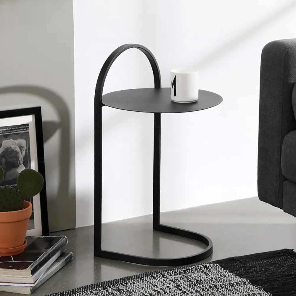 Black C Style End Table Nordic Simplistic Bed Side Table with Pull Metal window image