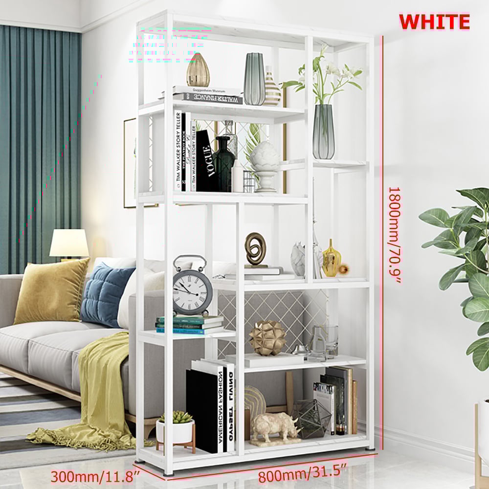 Contemporary Standing Geometric Bookshelf Metal Shelf in White window image