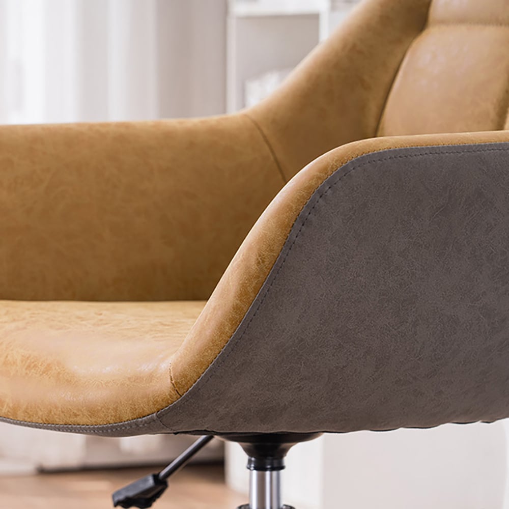 Brown Leath-aire Tufted Office Chair for Desk Upholstered Task Chair Adjustable Height window image