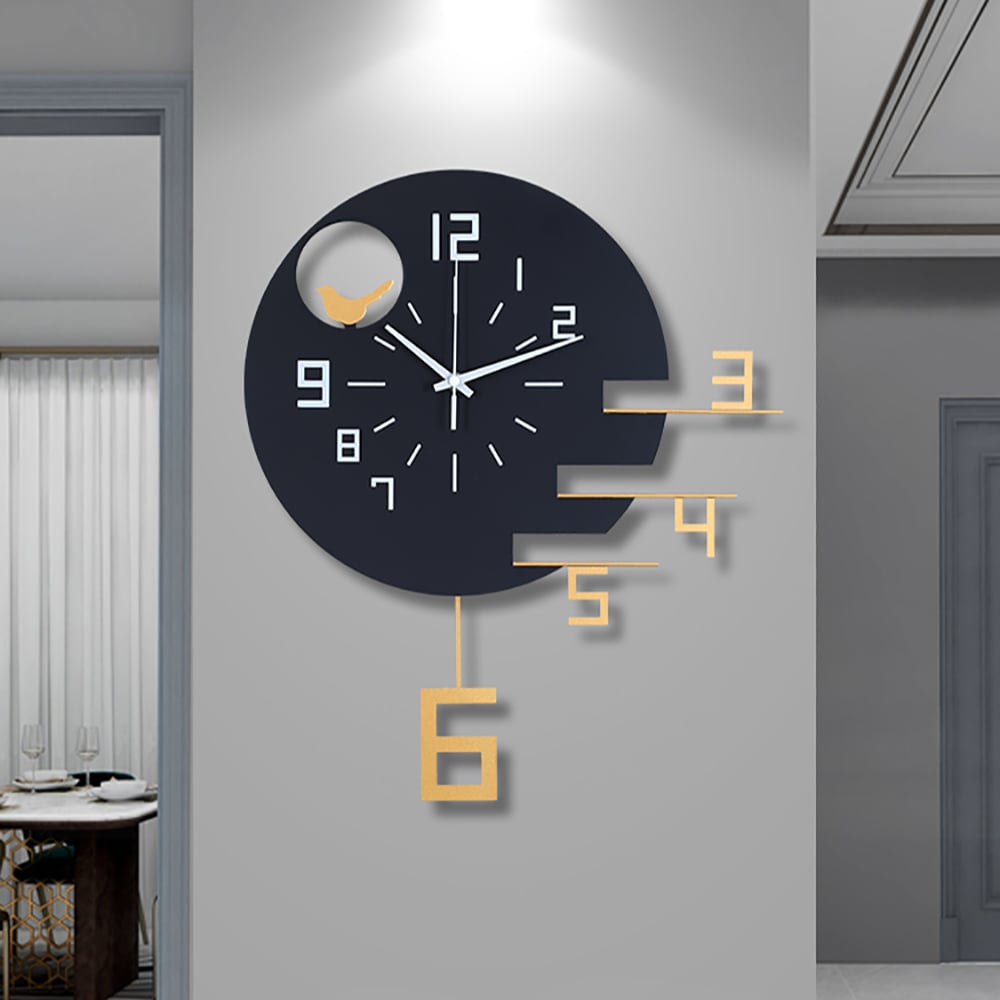 Creative Geometric Round Metal Wall Clock with Hollow-out Design Golden Pendulum window image