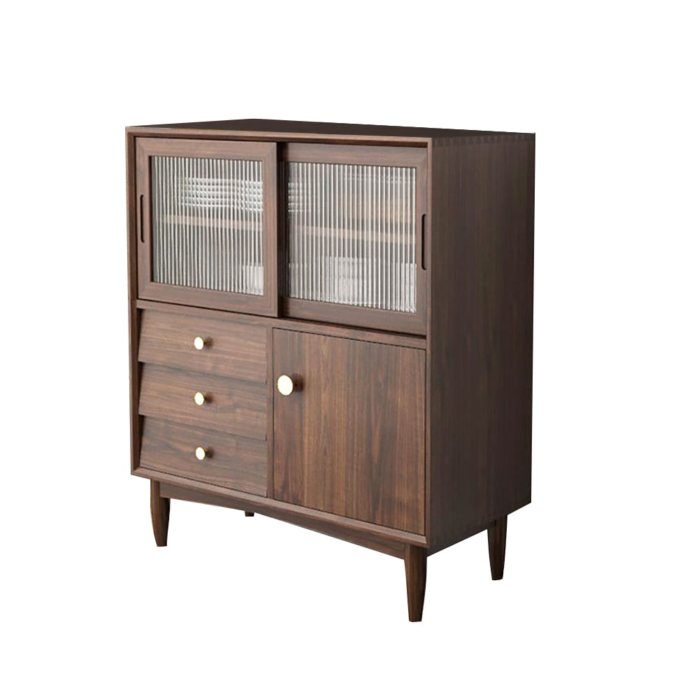 Nordic Walnut Sideboard Buffet with Doors & Drawers & Shelf window image