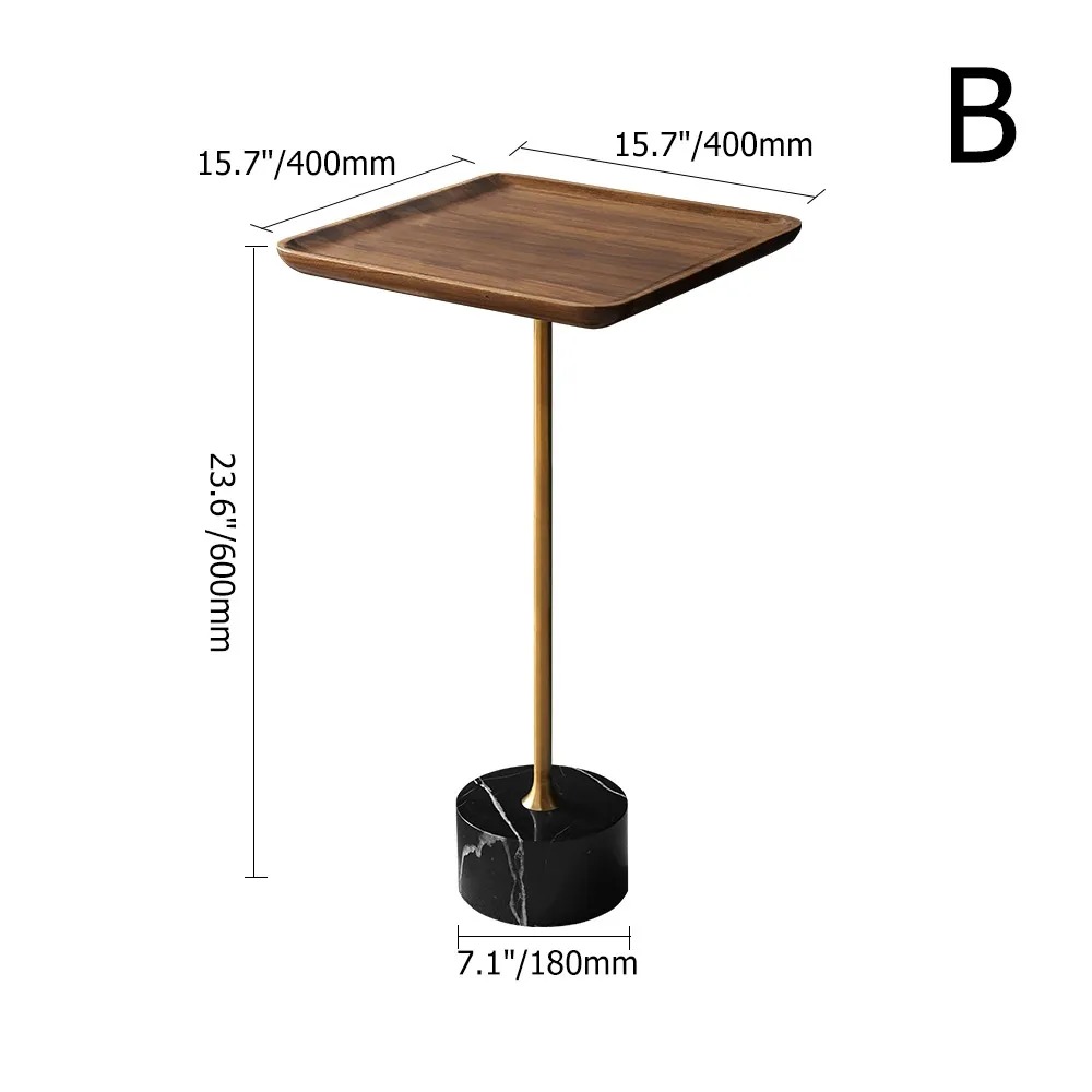 Square Black Marble End Table Walnut Living Room window image