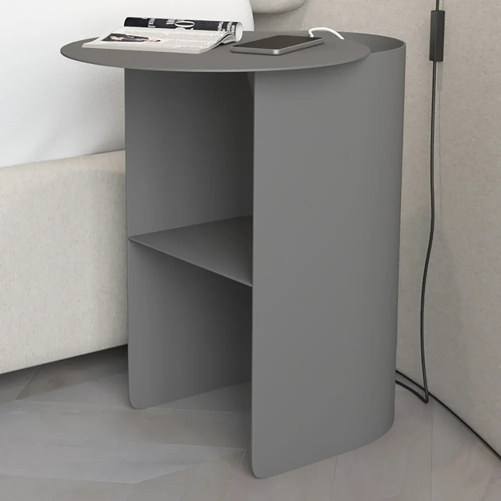 Modern Accent Tables Metal Side Table Round Small Metal Geometric Nightstand-Light Gray window image