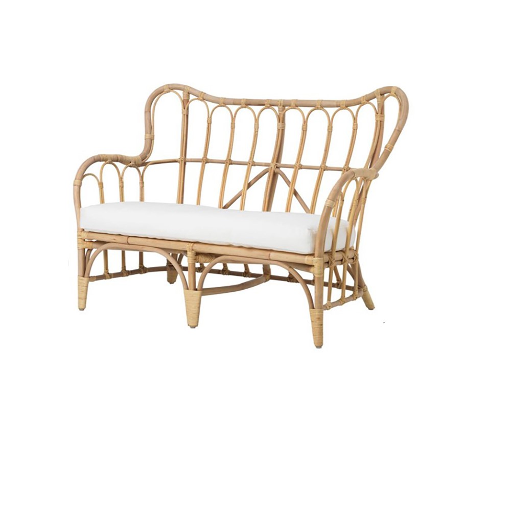 Natural Style Woven Rattan Loveseat 2-Seater Outdoor Sofa with Cushion window image