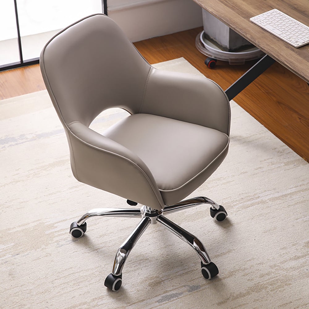 Gray Swivel Office Chair for Desk Upholstered Faux Leather Task Chair Adjustable Height window image
