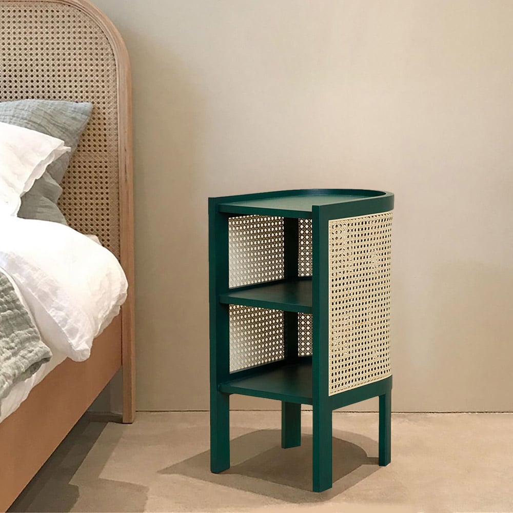 Green Side Table with Storage Rattan End Table 3-Tiers window image