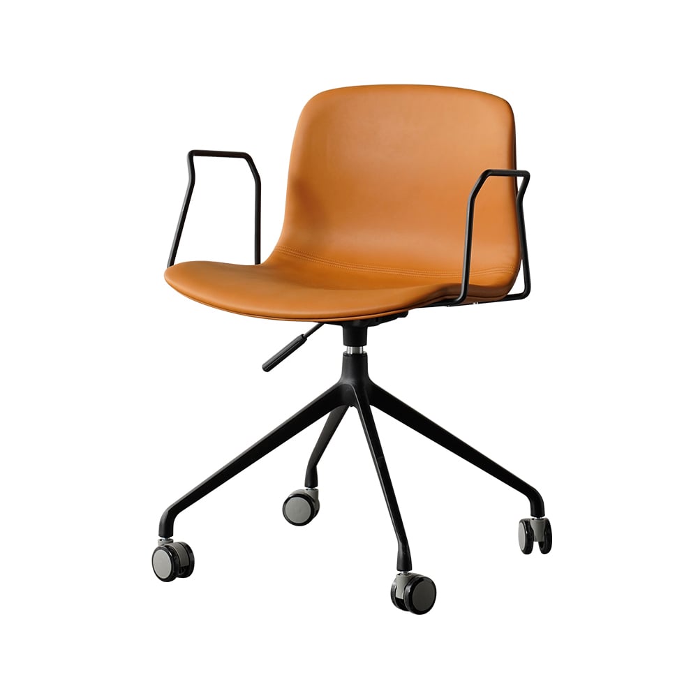Brown Modern Swivel Office Chair PU Leather Upholstered Computer Chair with Backrest window image
