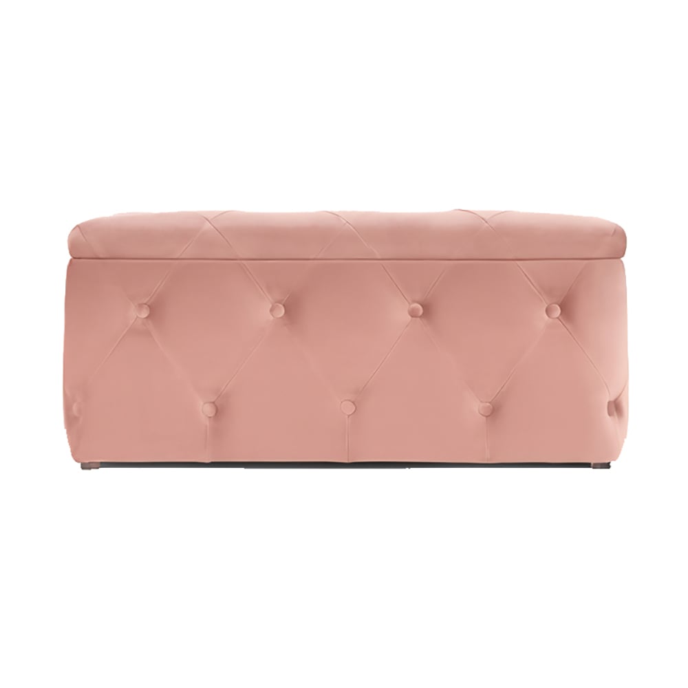 Pink Tufted Ottoman Stool Velvet Upholstered Ottoman Storage Bench window image
