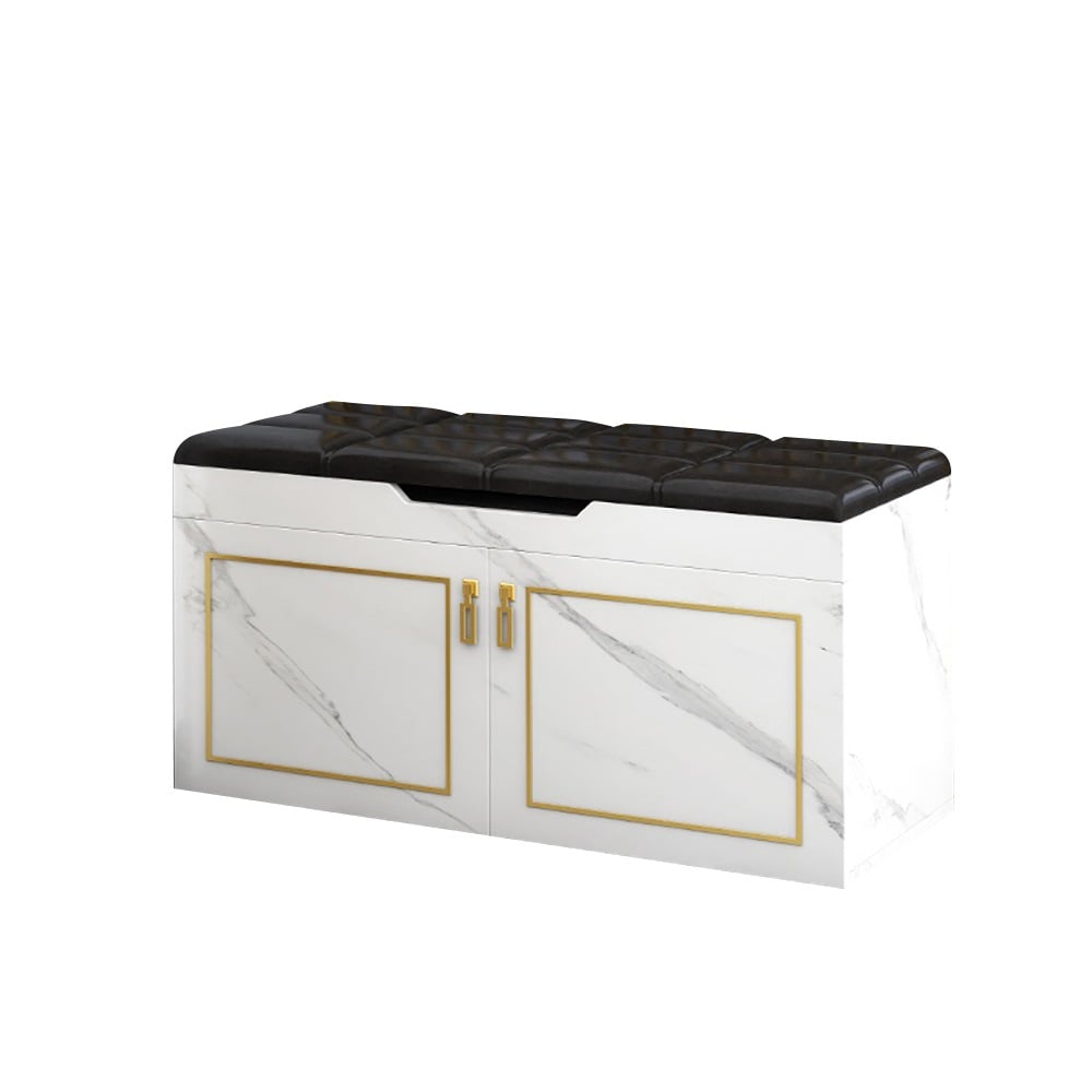 Modern Entryway Bench Shoe Storage PVC Leather Upholstered Bench window image