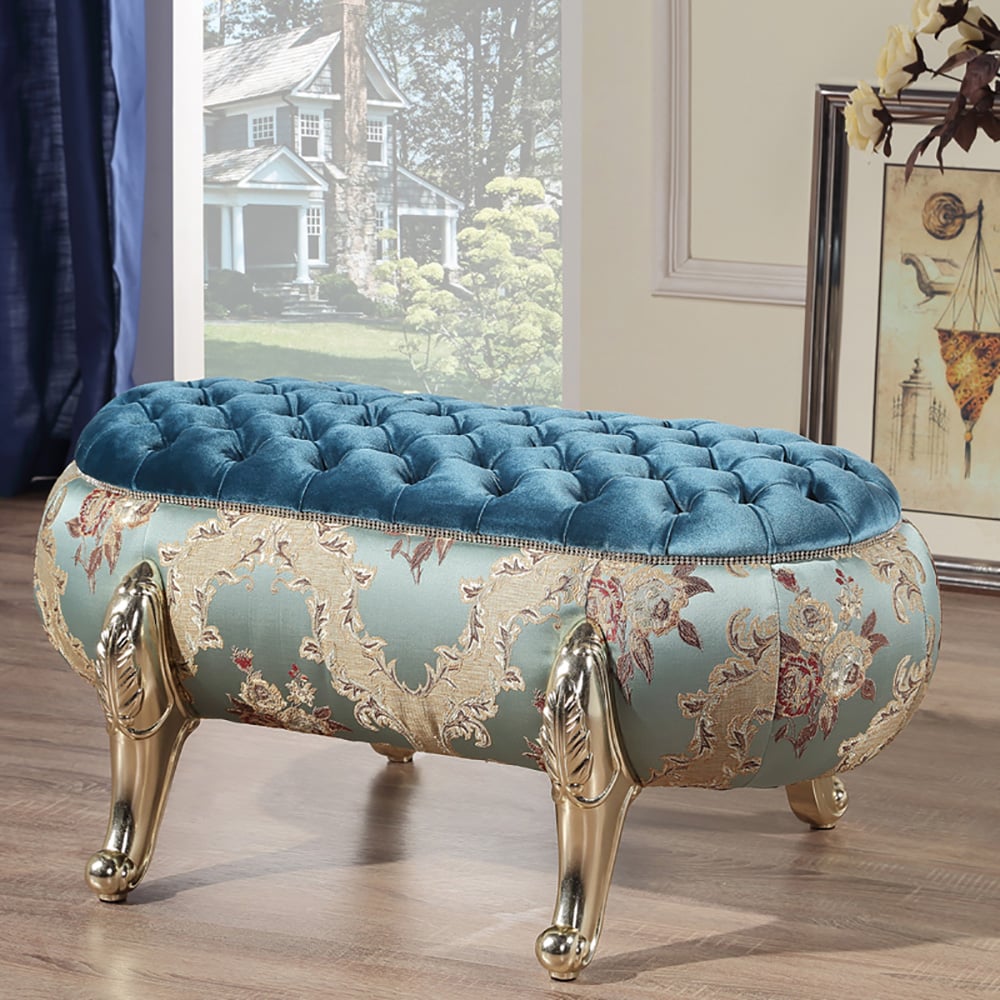 Retro Velvet Upholstered Bench Tufted Bench 39.4"-Blue window image